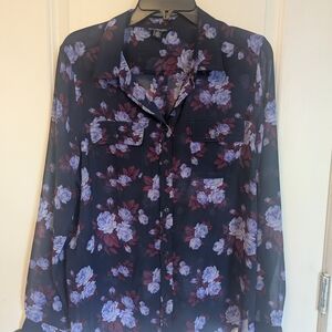L American Eagle Floral Navy Blouse